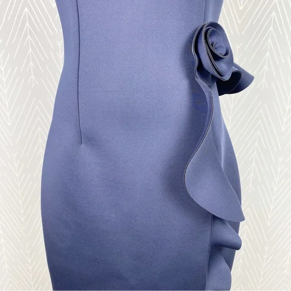 NERO by Jatin Varma Navy Blue Scuba Ruffle Cocktail Dress. - Picture 9 of 13